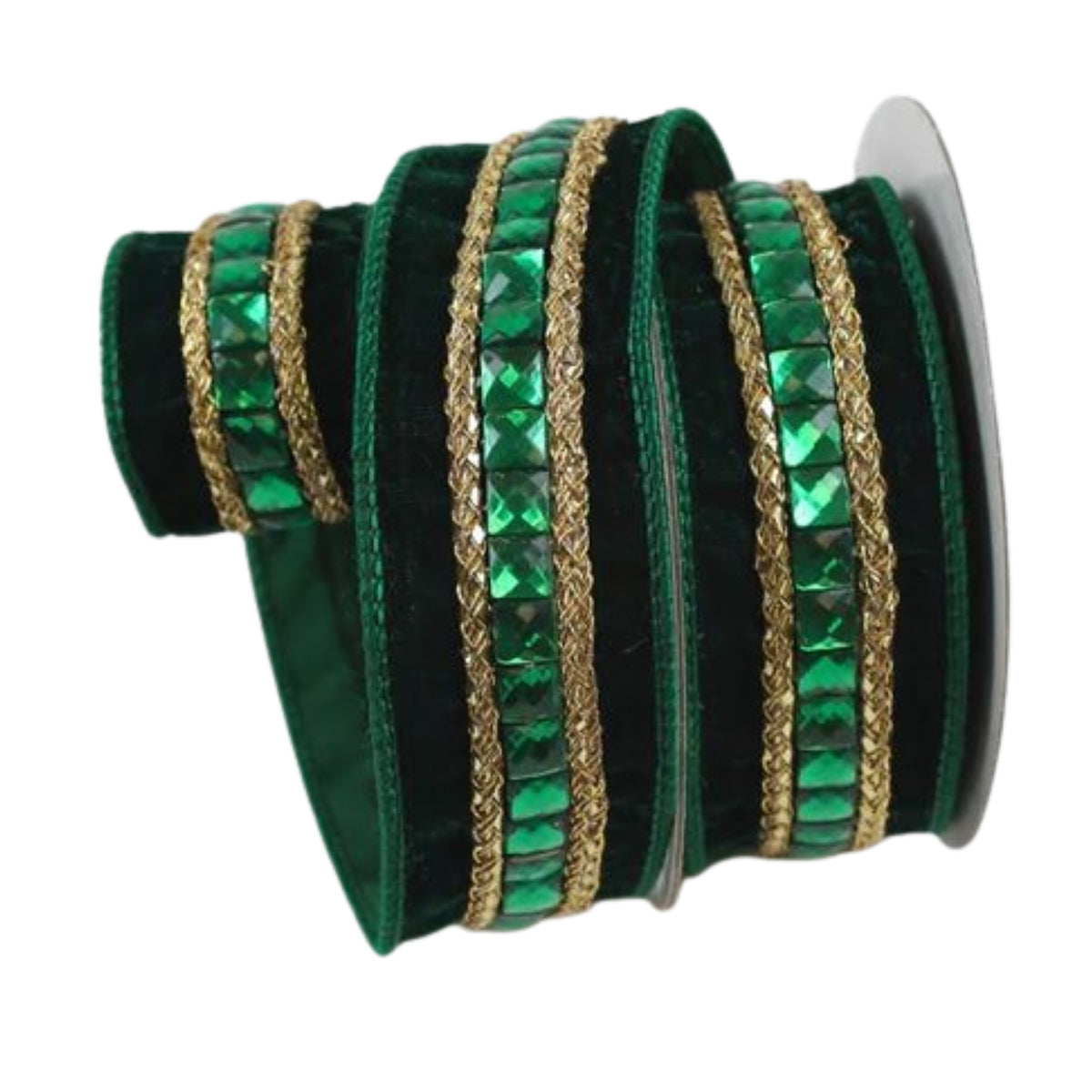 Emerald Cut Jewels Ribbon, 1.5" x 5 yards, Emerald and Gold Love That