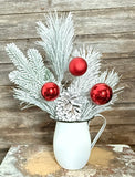 Mixed Pine Ball Pinecone Spray with Snow, 24", Red White and Green
