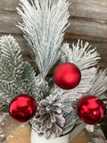Mixed Pine Ball Pinecone Spray with Snow, 24", Red White and Green
