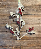 Frosted Mini Grape Leaf& Berries Spray, 36", Frosted Red and Green