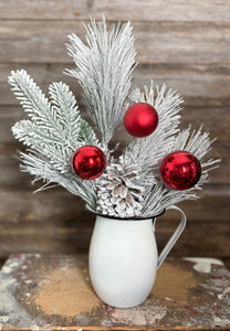 Mixed Pine Ball Pinecone Spray with Snow, 24", Red White and Green