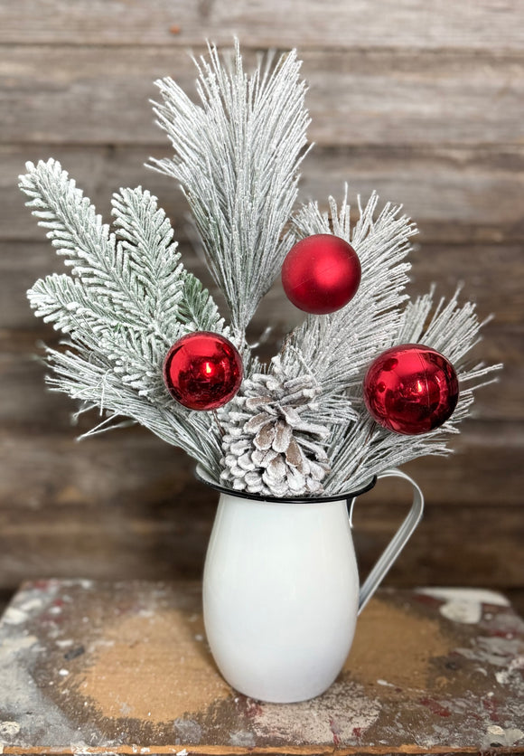 Mixed Pine Ball Pinecone Spray with Snow, 24