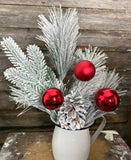 Mixed Pine Ball Pinecone Spray with Snow, 24", Red White and Green