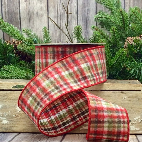 Flannel Brandy Plaid Ribbon, 2.5