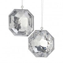  Clear Iridescent Acrylic Round Square Precious Gem Ornament Set of 2 