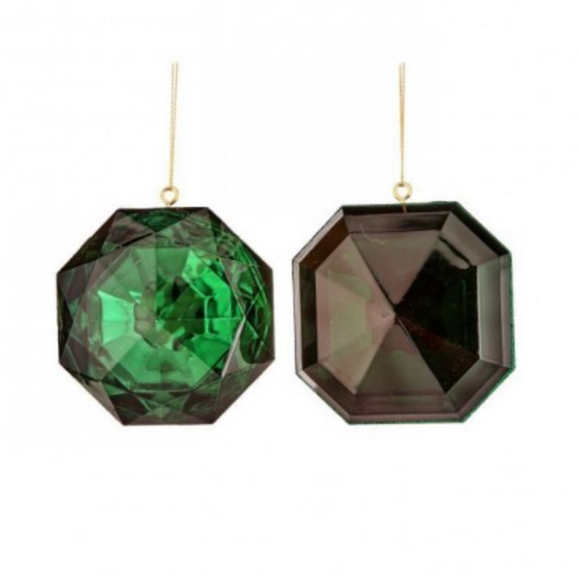  Emerald Acrylic Round Square Precious Gem Ornament Set of 2 