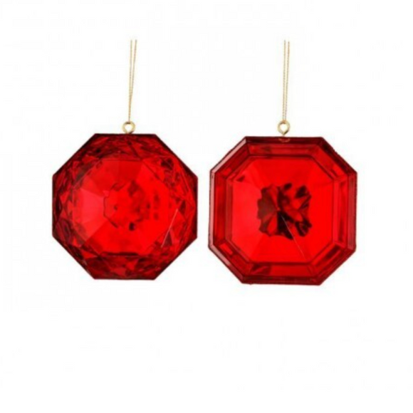  Red Acrylic Round Square Precious Gem Ornament Set of 2 