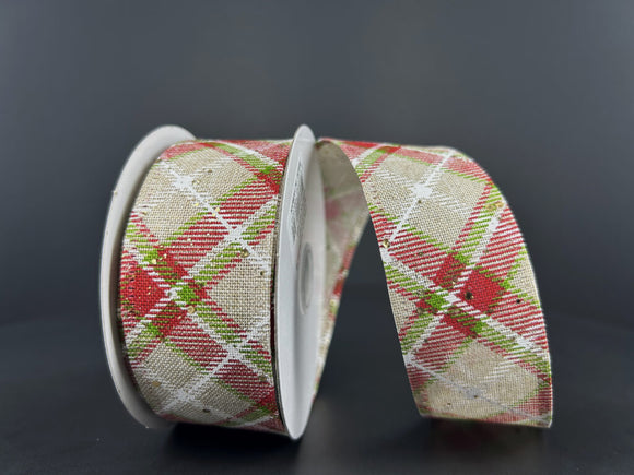 Light Natural Red Lime White Argyle Plaid Gold Edge Ribbon