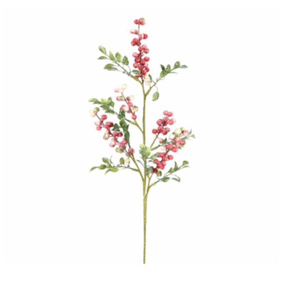 Cream Pink Berry Leaves Spray