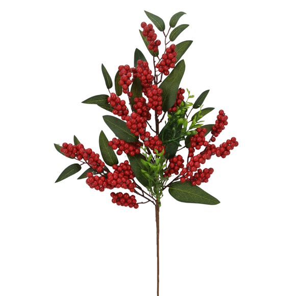 Red and Green Berry and Mixed Leaves Spray