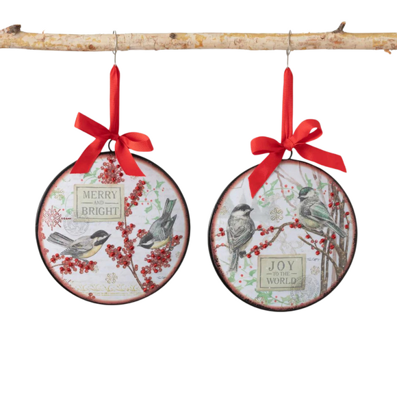 Set of 2 round cardinal christmas ornaments