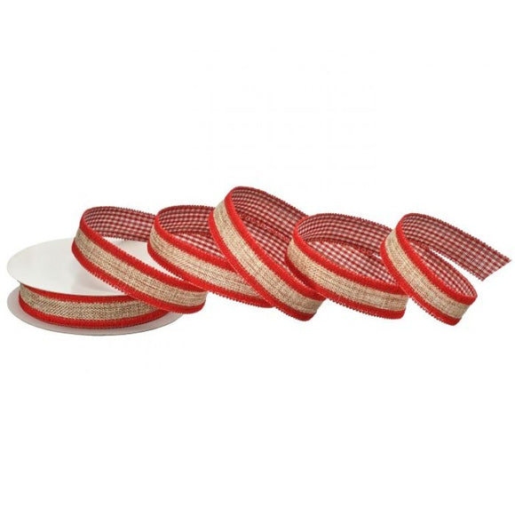  Red Natural Burlap Gingham Ribbon 