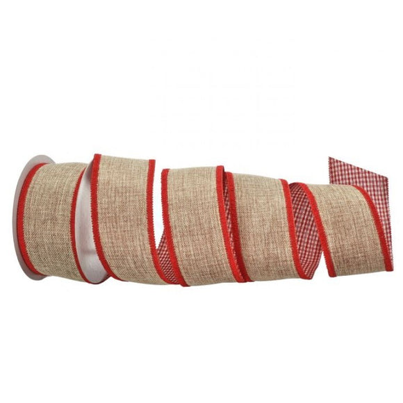  Red Natural Burlap Gingham Ribbon 