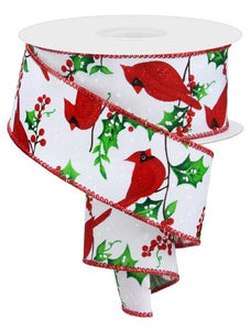 White Red Black Green Cardinal Holly Berries Ribbon