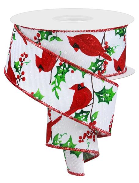 White Red Black Green Cardinal Holly Berries Ribbon