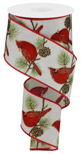 Cream Red Green Cardinal On Branch Ribbon