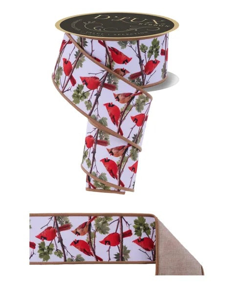 White Brown Red Cardinals Fused Ribbon