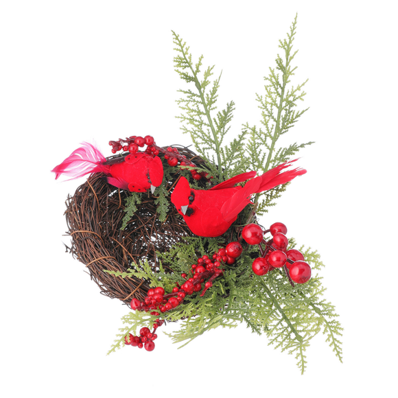 Red Green Cedar And Berry Cardinals Nest Clip Ornament