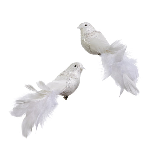 White Clip-On White Bird Ornaments Set of 2