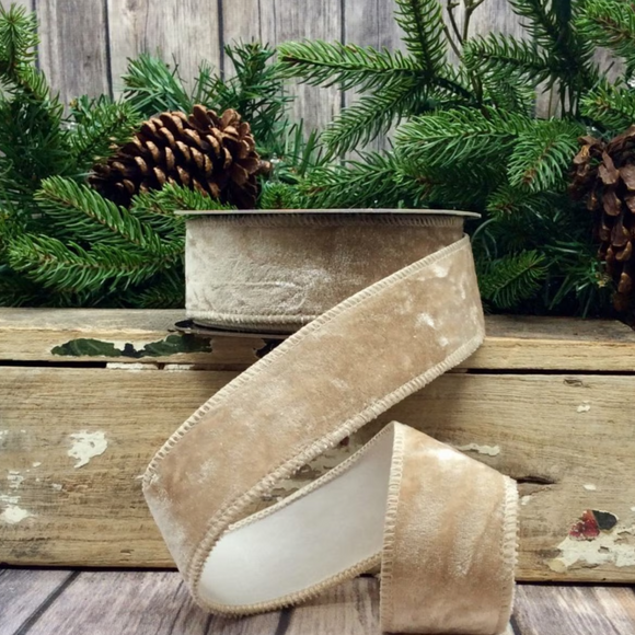 Roll of Beige Crushed Velvet Ribbon