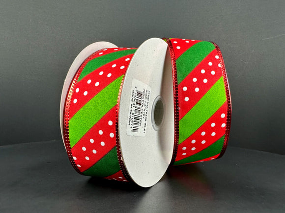 Red White Green Diagonal Stripe Metallic Edge Ribbon