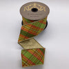  Olive Gold Orange Dupion Bias Cut Plaid Ribbon 