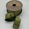  Olive Hunter Lime Green Dupion Gold Lurex Plaid Ribbon 