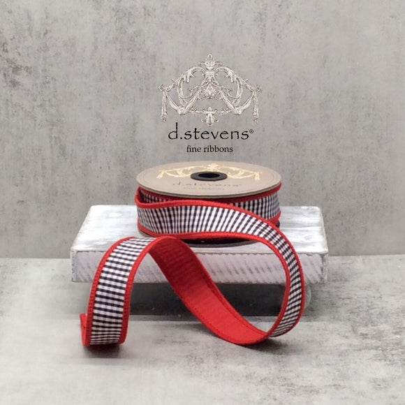  Red Back Black White Faux Dupion Mini Check Ribbon 