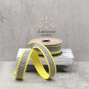  Yellow Back Black White Faux Dupion Mini Check Ribbon 
