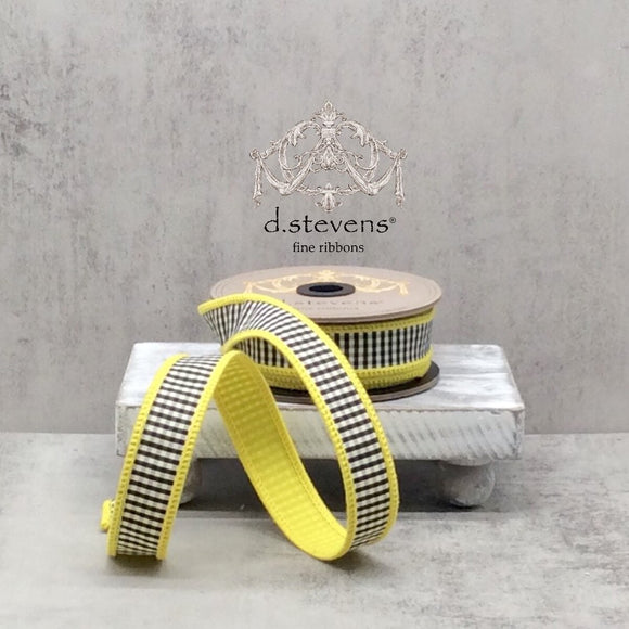  Yellow Back Black White Faux Dupion Mini Check Ribbon 