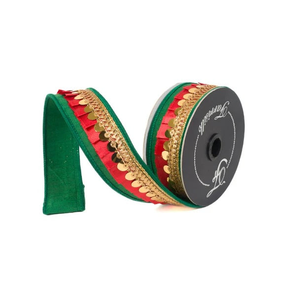  Emerald And Red Festive Frills Ribbon 