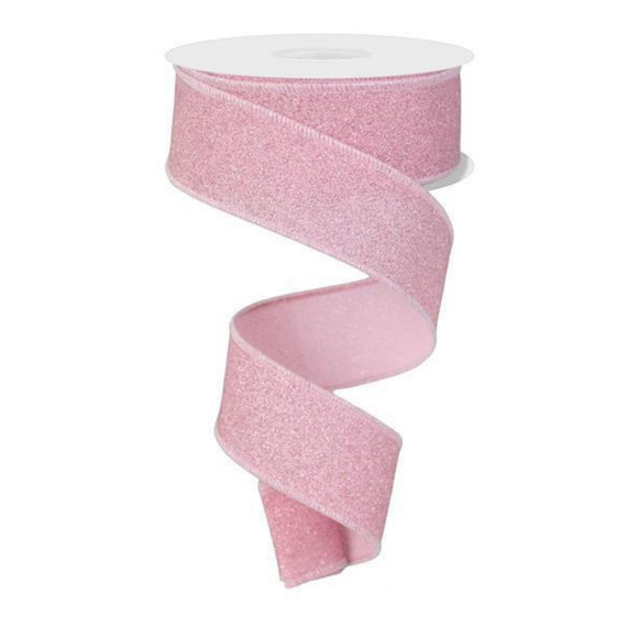 Light Pink and Pink Fine Glitter On Faux Royal Ribbon