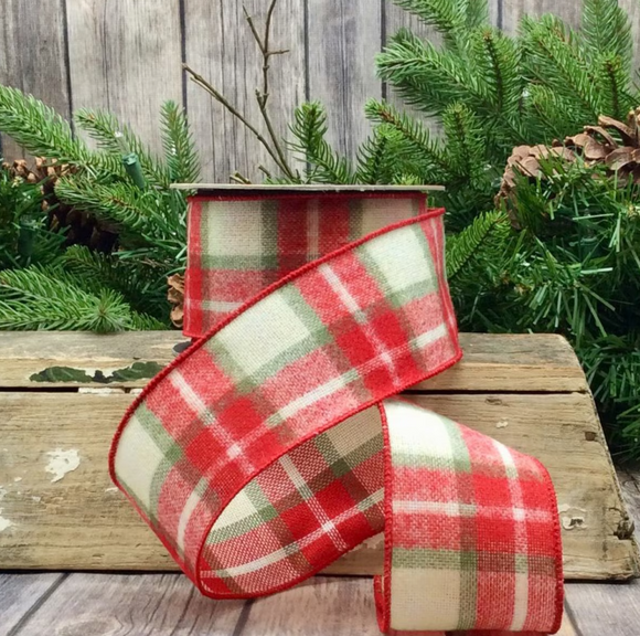 Roll of Red Green Cream Flannel Ailsa Plaid Ribbon