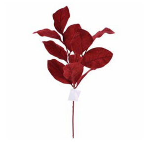 Dark Red Flocked Glitter Leaves Spray