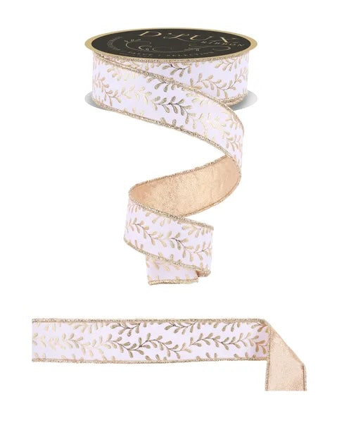 White Gold Foil Leaf Garland Fused Ribbon