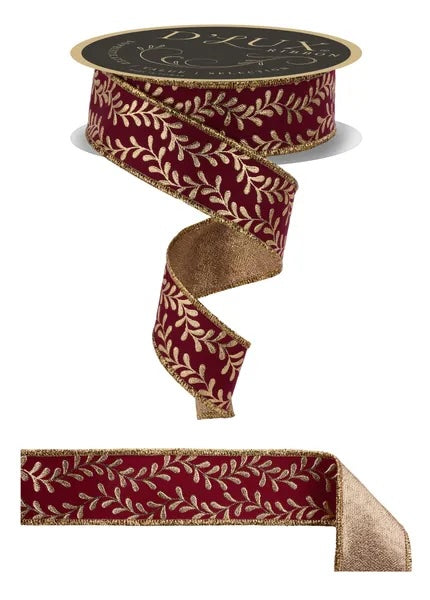 Wine Gold Foil Leaf Garland Fused Ribbon
