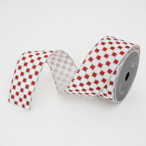 Red White And Silver Framed Checks Ribbon