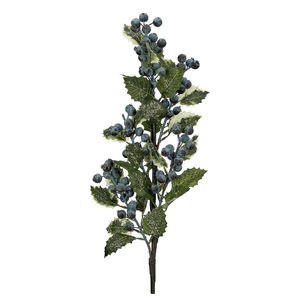 Blue Frosted Berry Holly Leaf Spray