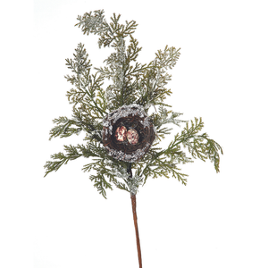 Natural Frosted Frosted Cedar With Bird Nest Spray