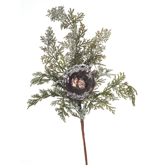 Natural Frosted Frosted Cedar With Bird Nest Spray