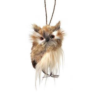 Brown Natural Furred Hoot Owl Ornament