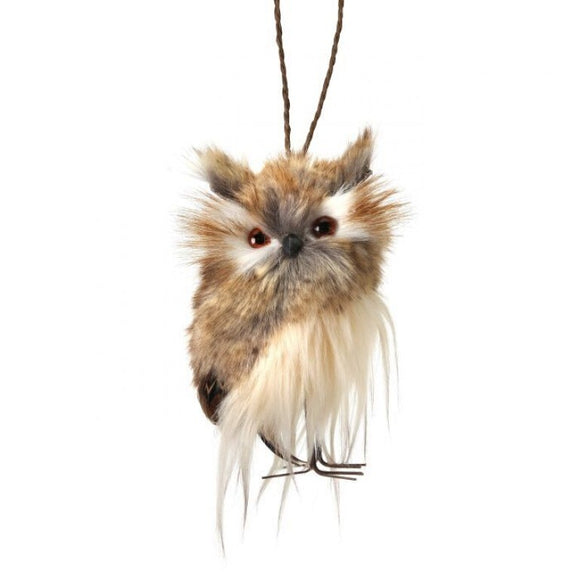 Brown Natural Furred Hoot Owl Ornament