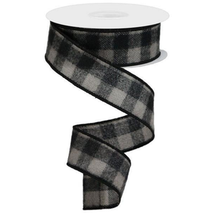 Black Grey Fuzzy Flannel Check Ribbon