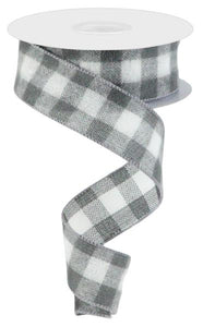 Roll of Grey White Fuzzy Flannel Check Ribbon