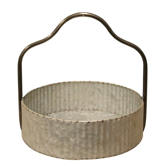 Metal galvanized round try with handle