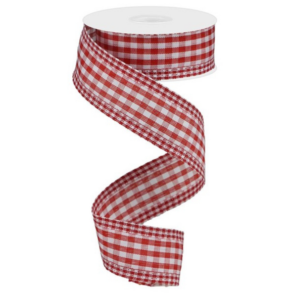 Red and White Gingham Check Edge Ribbon