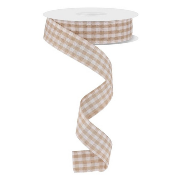 Beige and White Gingham Check Ribbon