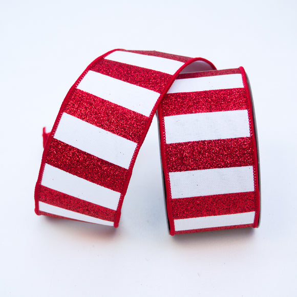 Red Glitter Horizontal Stripes Ribbon