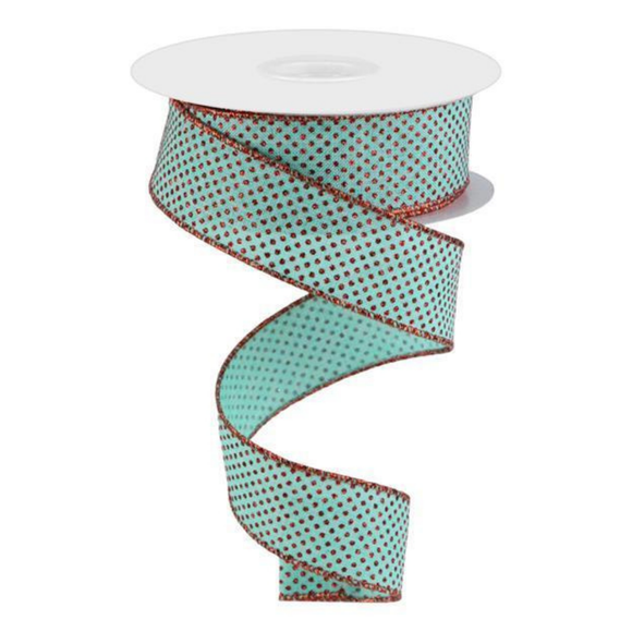 Dark Mint Red Glitter Micro Dot On Royal Ribbon
