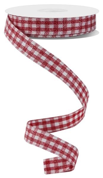 Roll of thin red and white glitter ribboon